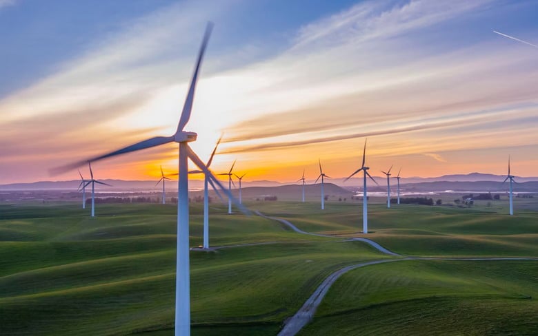 Onshore wind turbines in action