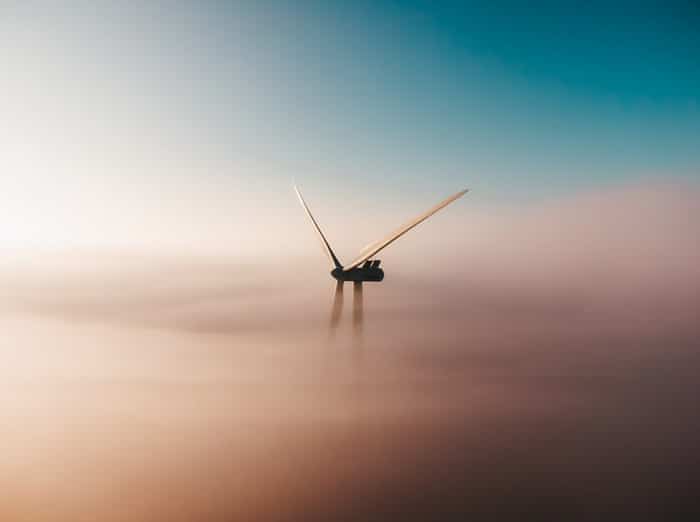 Wind turbines installed on top of the mountains also rotate clockwise